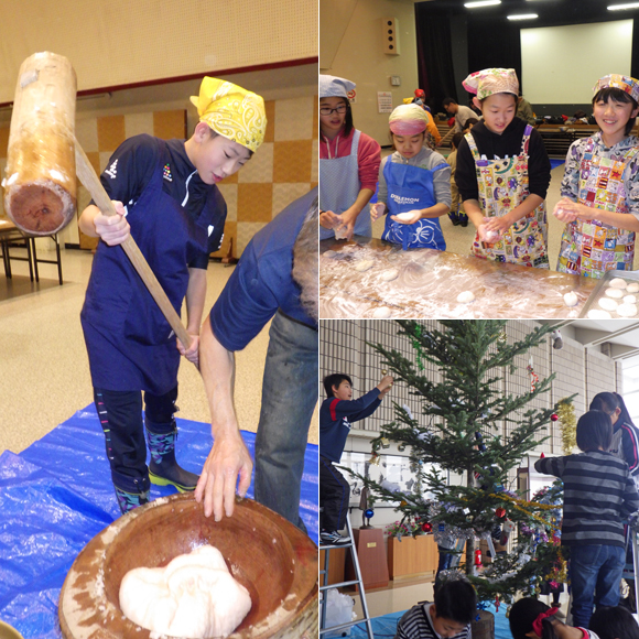 クリスマスツリーに飾り付けと餅つき～子ども自然教室